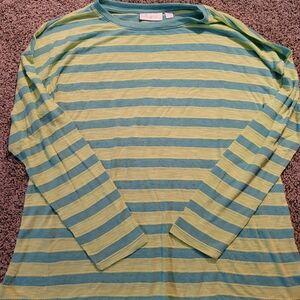 Casual Striped Long Sleeve Tee - Blue and Yellow